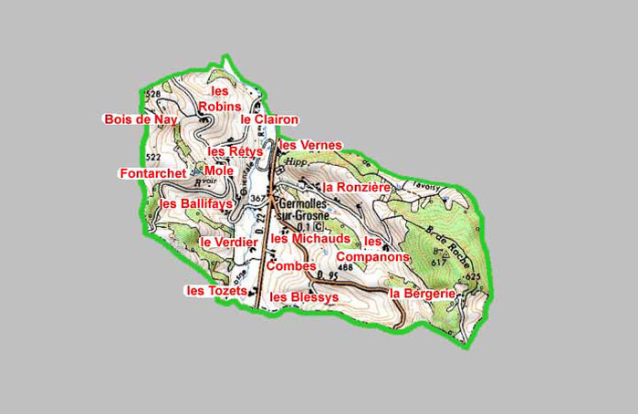 carte et hameaux de Germolles-sur-Grosne